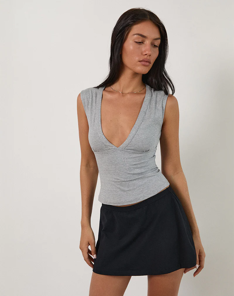Emberly Plunge Top in Grey Marl - Image 5