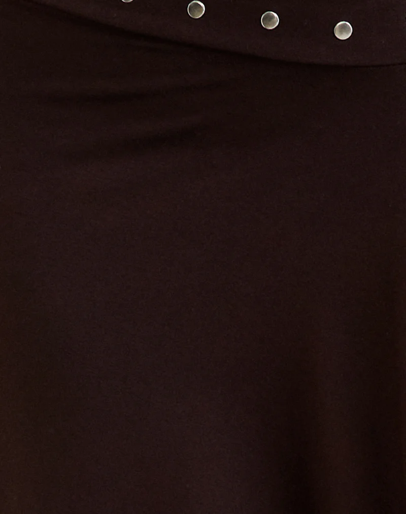 Emera Midi Skirt with Studs in Bitter Chocolate - Image 5