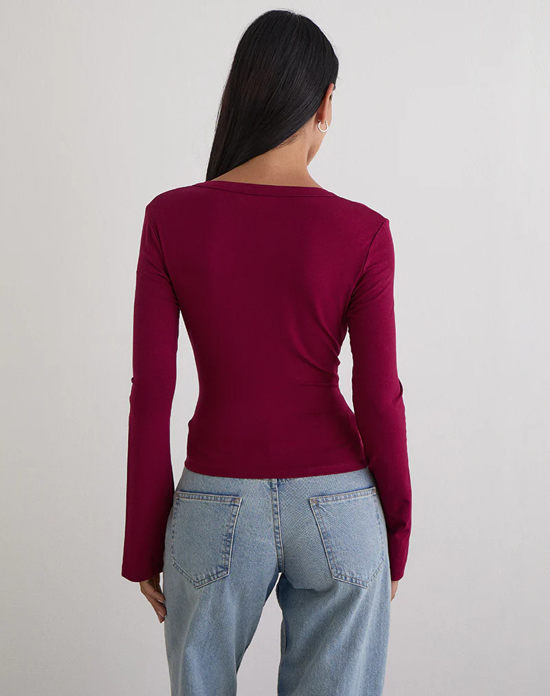 Emesy Long Sleeve Top in Burgundy - Image 5
