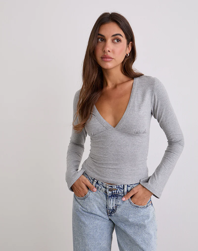 Emesy Long Sleeve Top in Grey Marl - Image 3