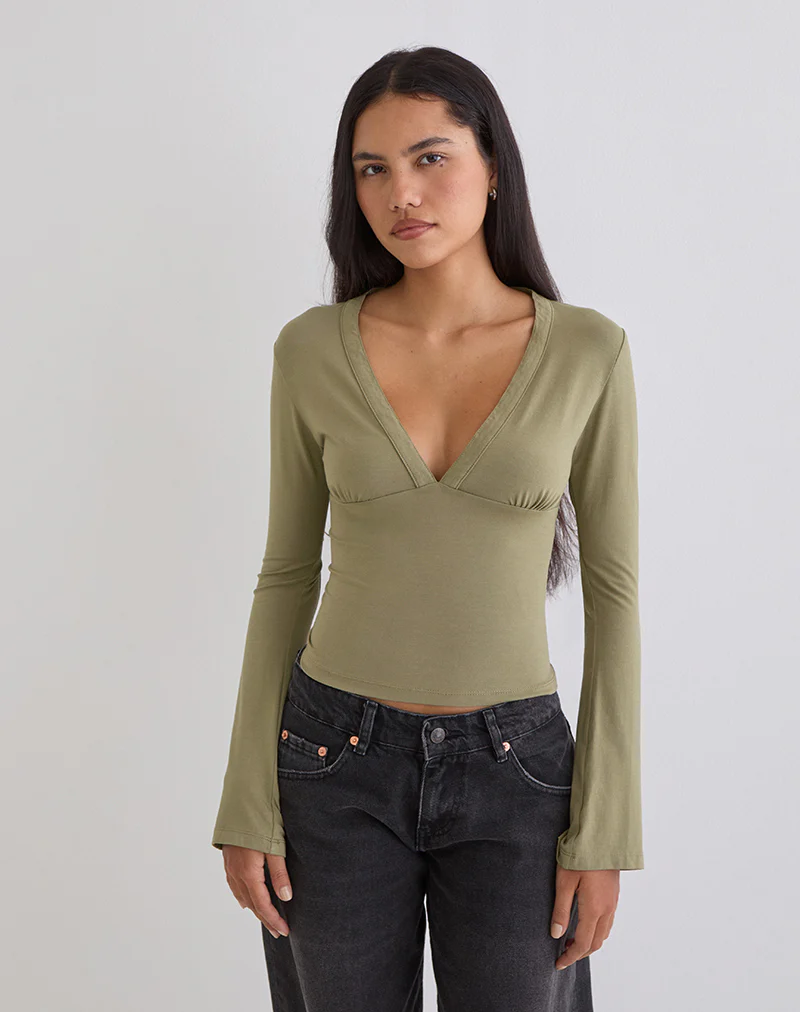 Emesy Long Sleeve Top in Khaki - Image 2