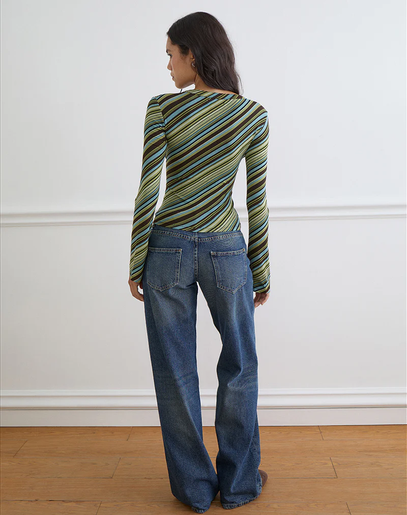 Emesy Long Sleeve Top in Mixed Stripe Green - Image 4