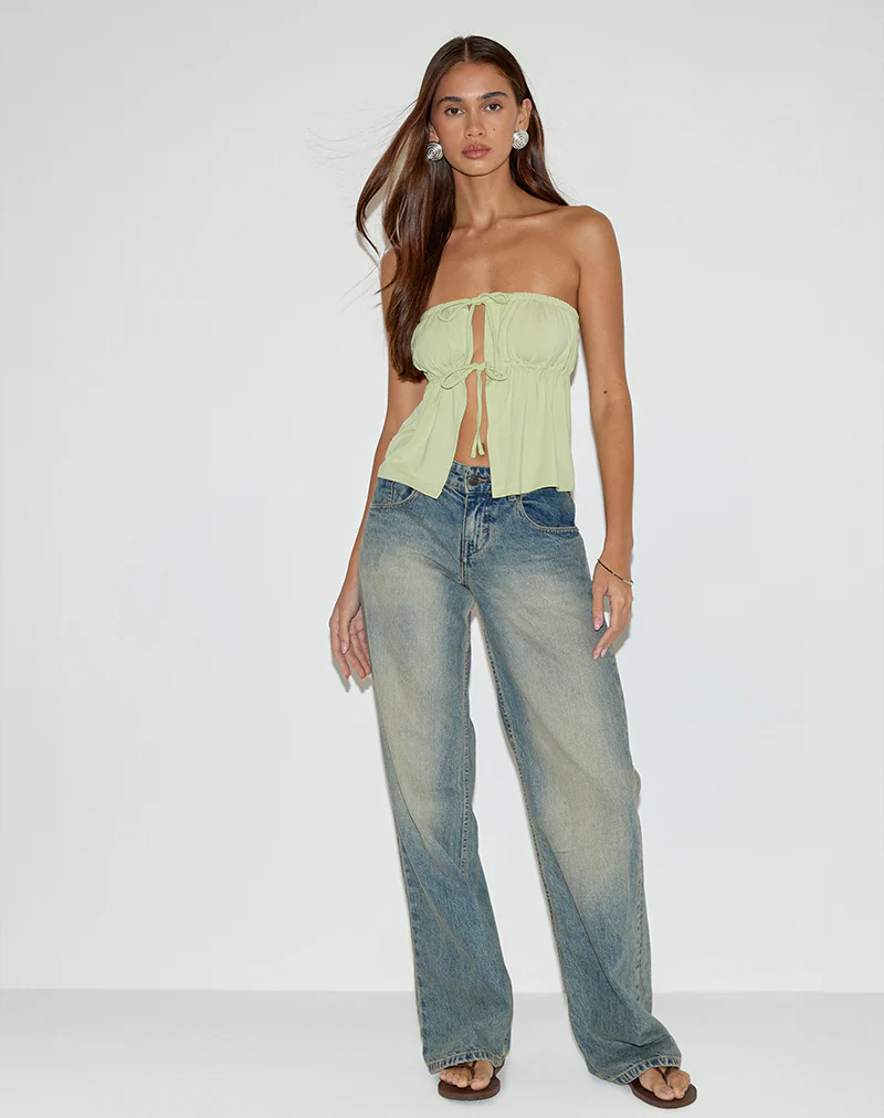 Ender Tie Bandeau Top in Rayon Pistachio - Image 3