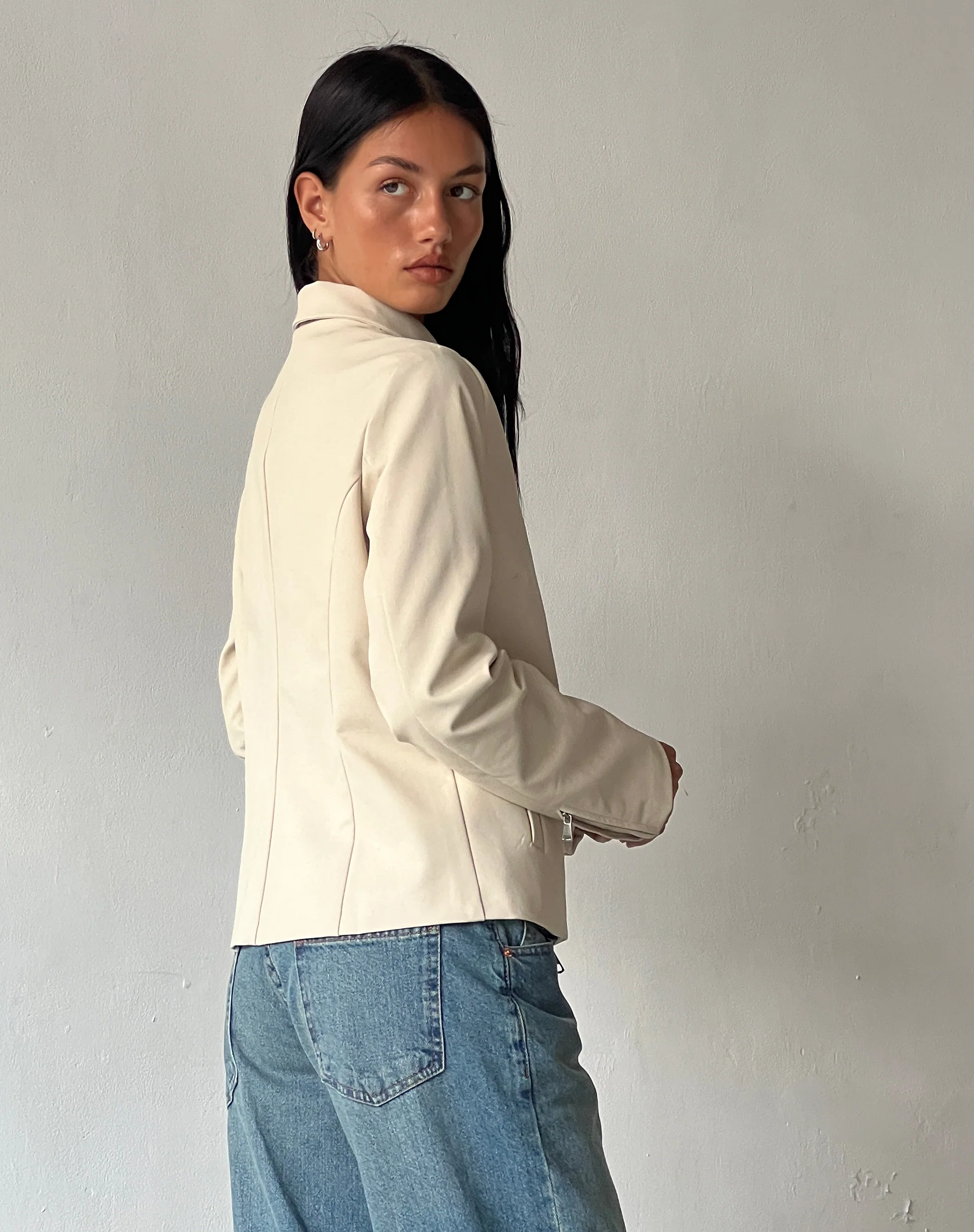 Enid Jacket in PU Ivory - Image 3