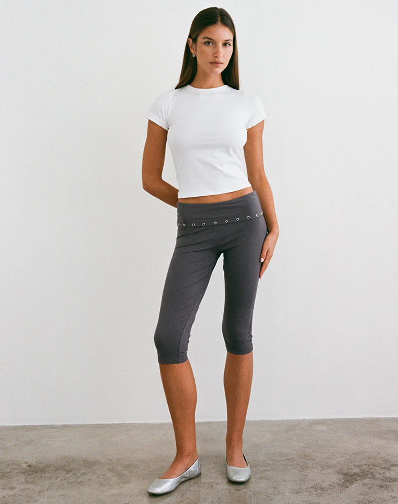 Enmu Capri Trouser in Jersey Charcoal Grey with Eyelets