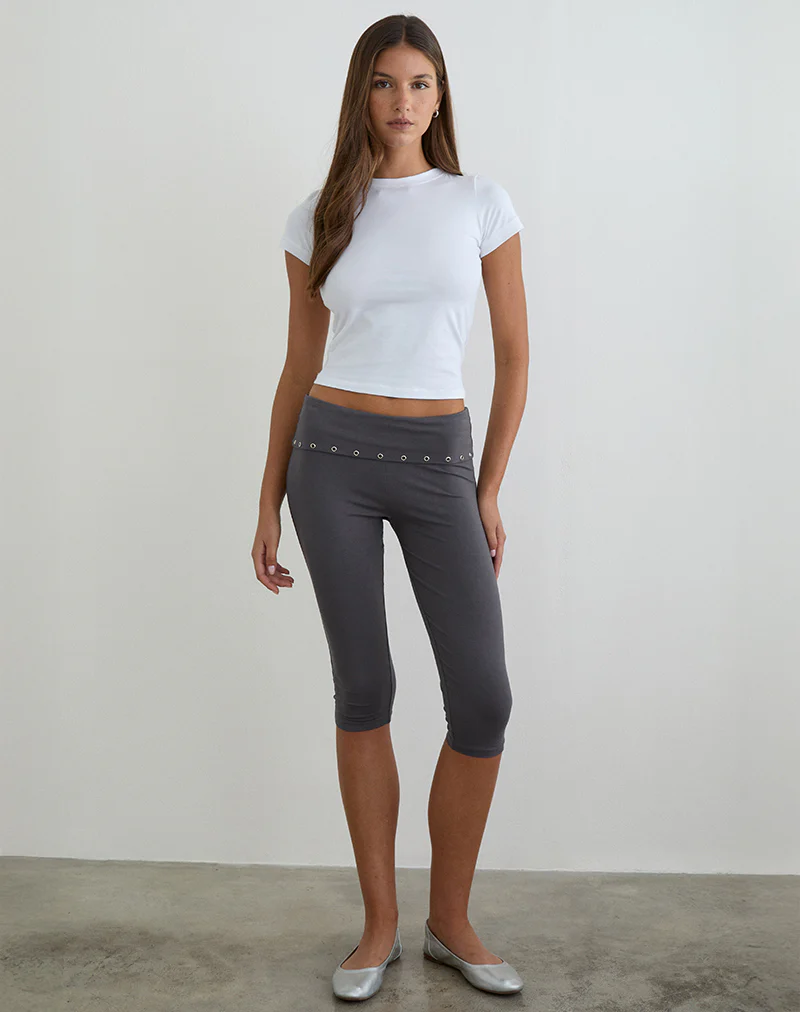 Enmu Capri Trouser in Jersey Charcoal Grey with Eyelets - Image 3