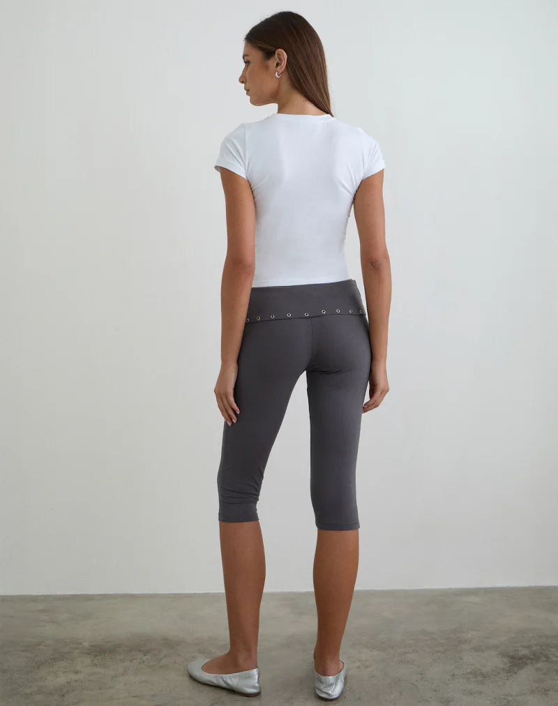 Enmu Capri Trouser in Jersey Charcoal Grey with Eyelets - Image 4