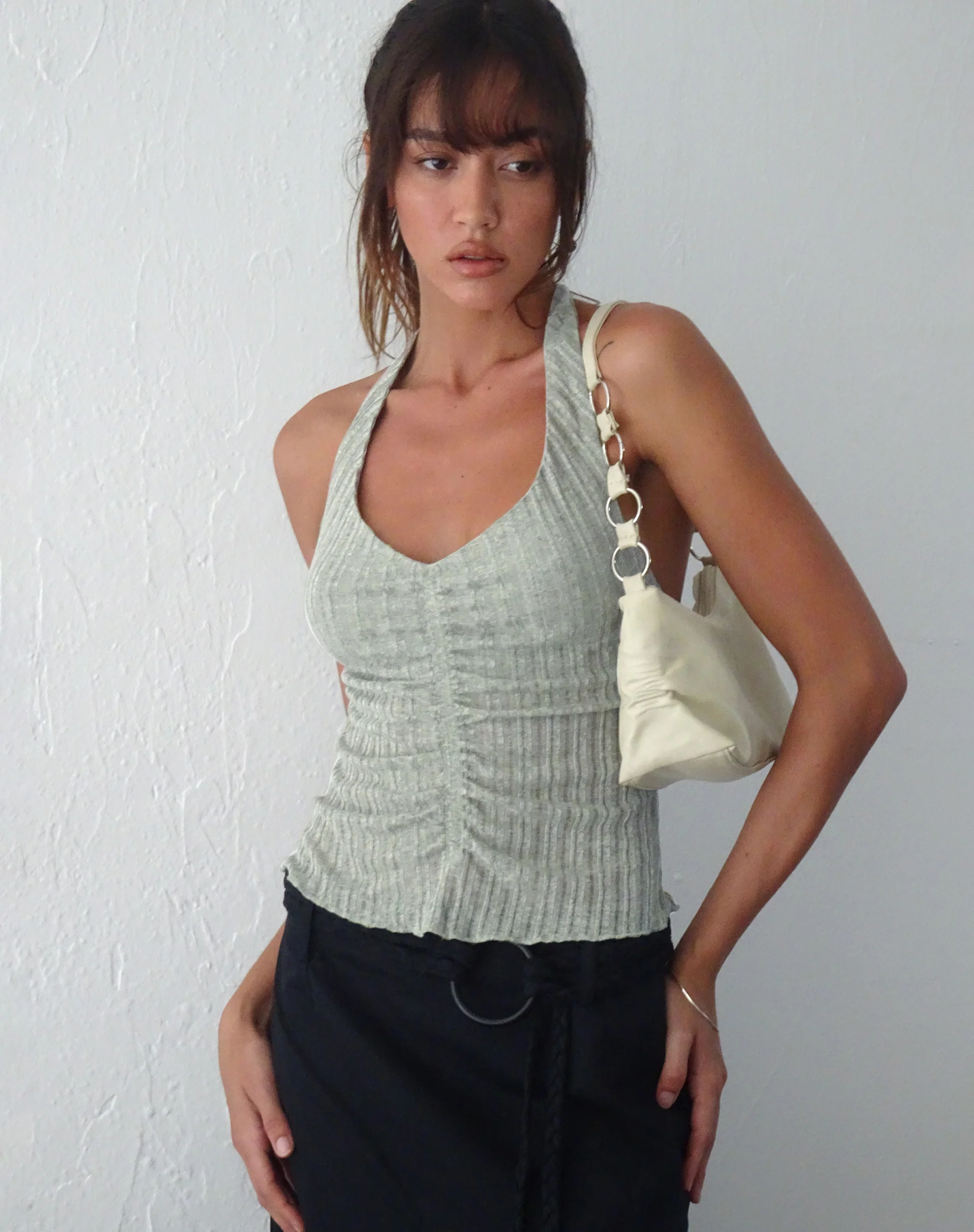 Enzley Knit Halterneck Top in Sage - Image 3