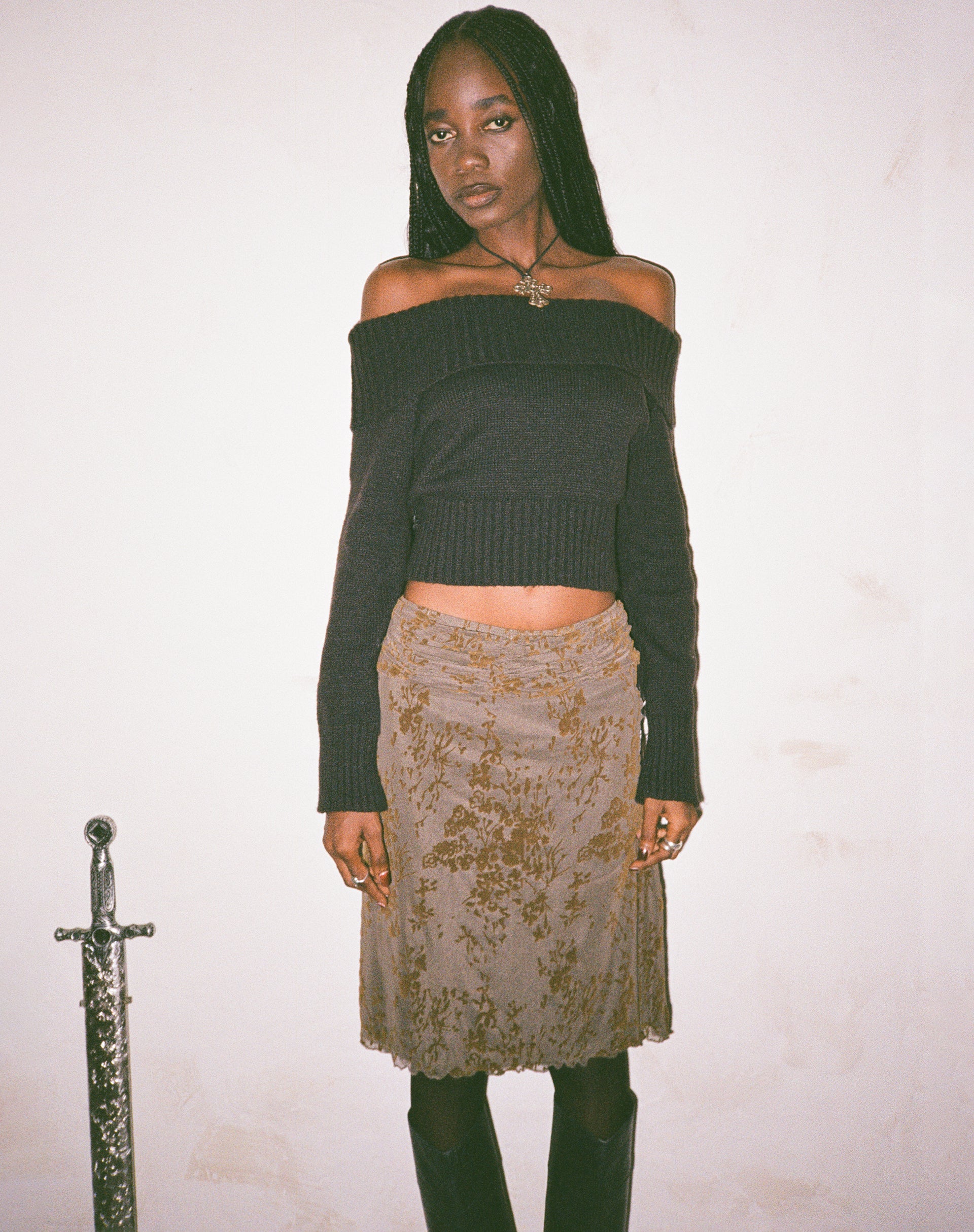 Erato Midi Skirt in Abstract Botanic Dark Olive - Image 6