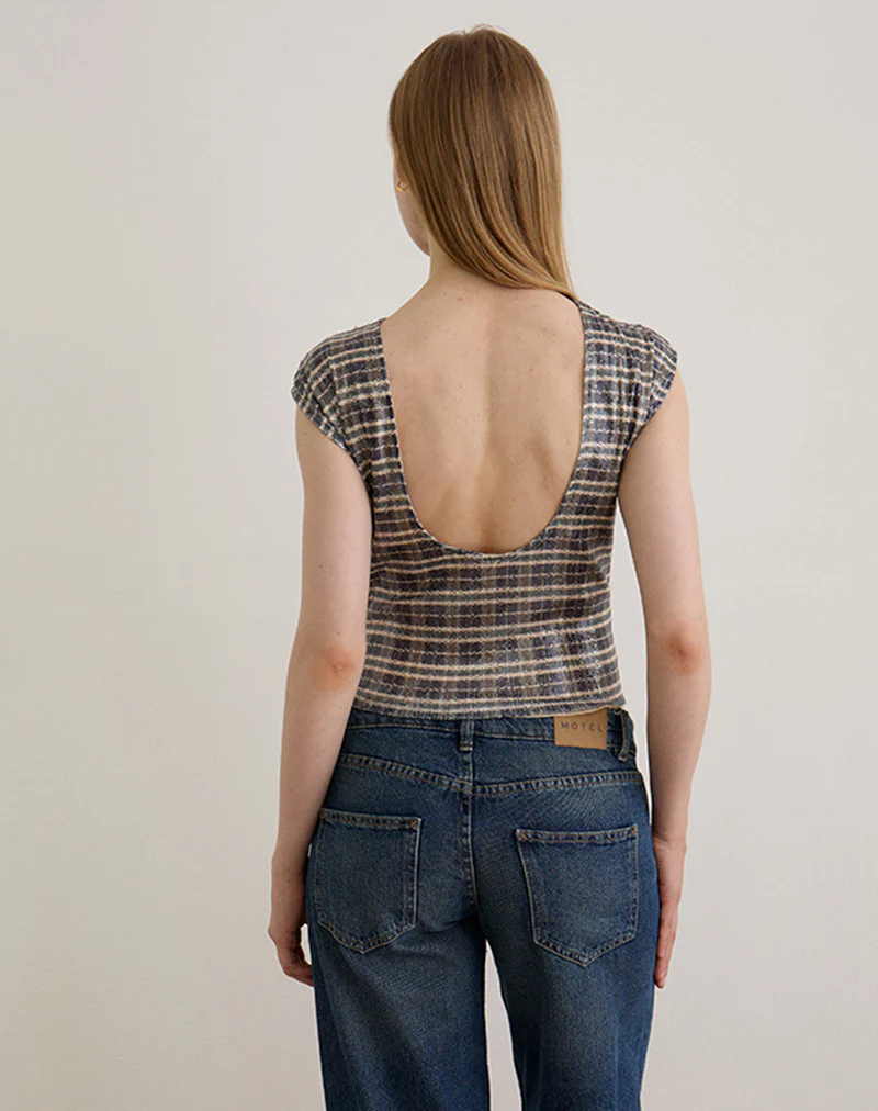 Erica Top in Sequin Vintage Check Brown - Image 4