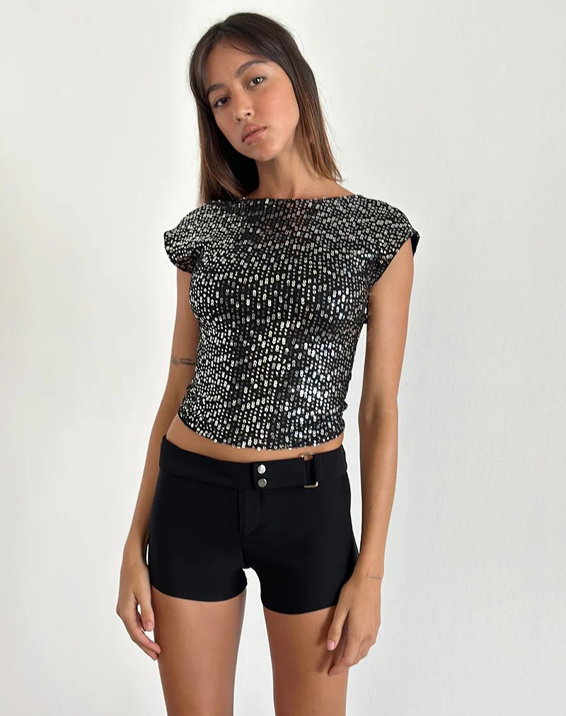 Erika Backless Top in Black Gauzy Sequin - Image 5