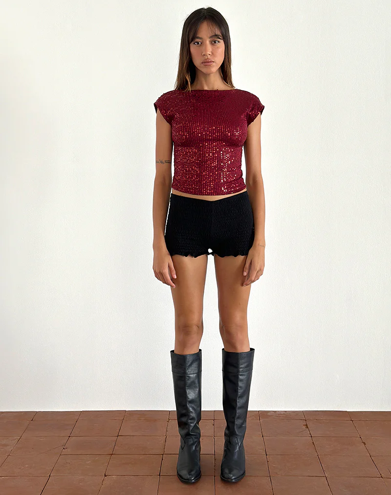 Erika Low Back Top in Gauzy Sequin Red - Image 3