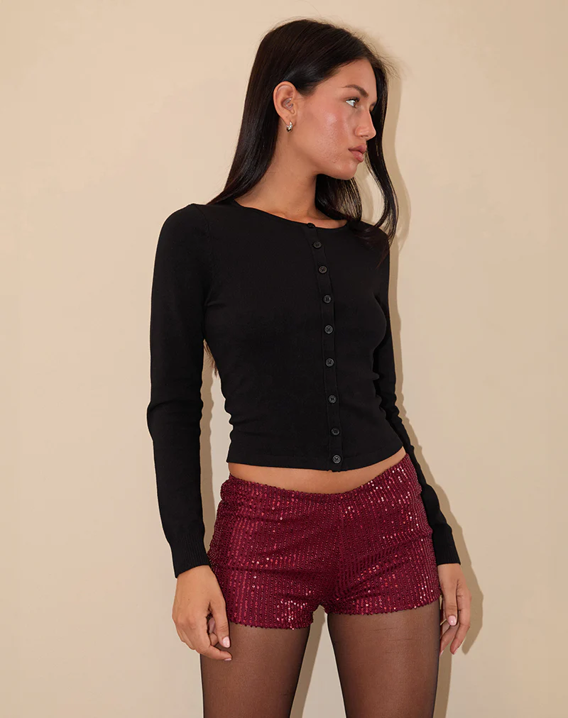 Erna Micro Shorts in Drape Mini Sequin Maroon - Image 2