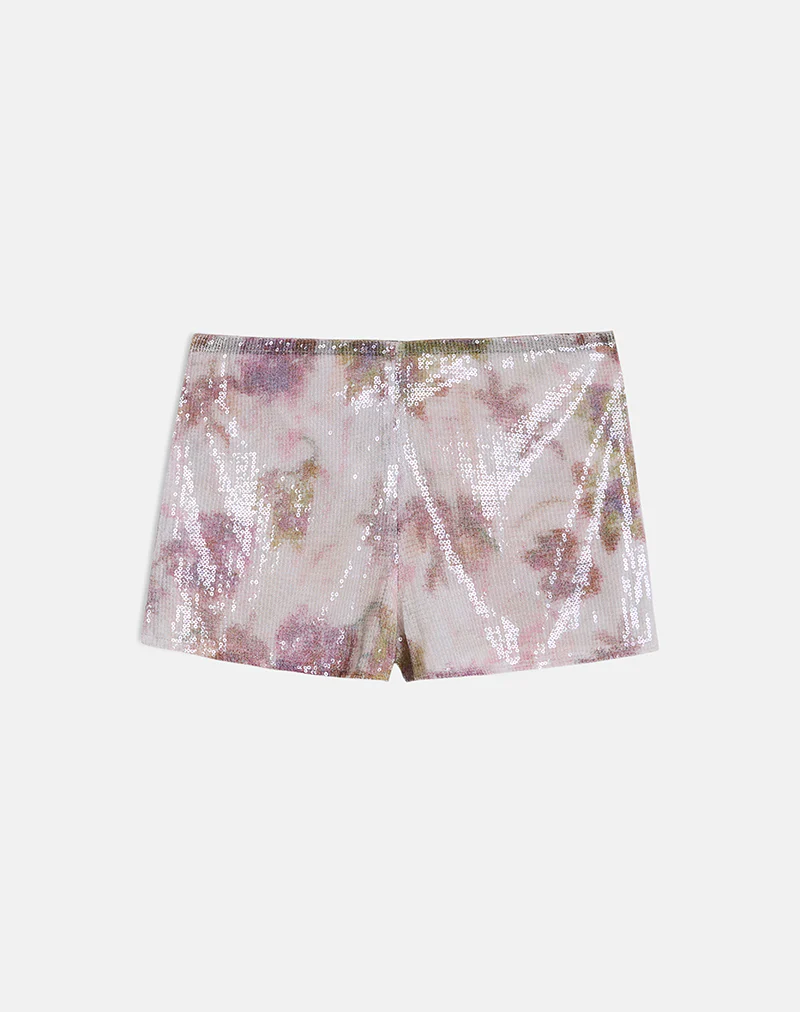 Erna Micro Short in Floral Sequin White and Purple - Image 3