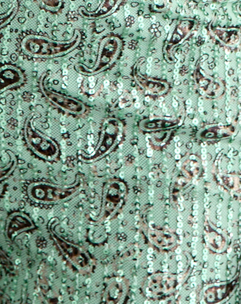 Erna Micro Short in Paisley Sequin Teal - Image 6