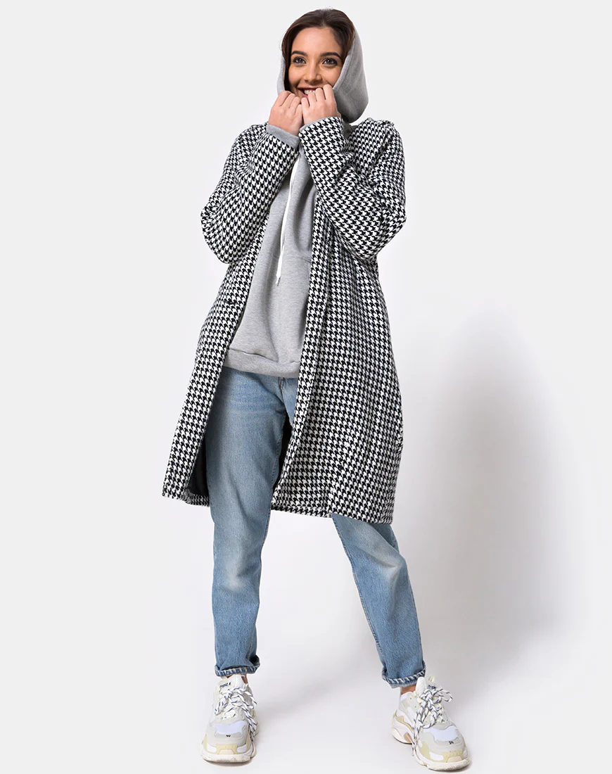 Ernest Coat in Houndstooth Check Black and White - Image 3