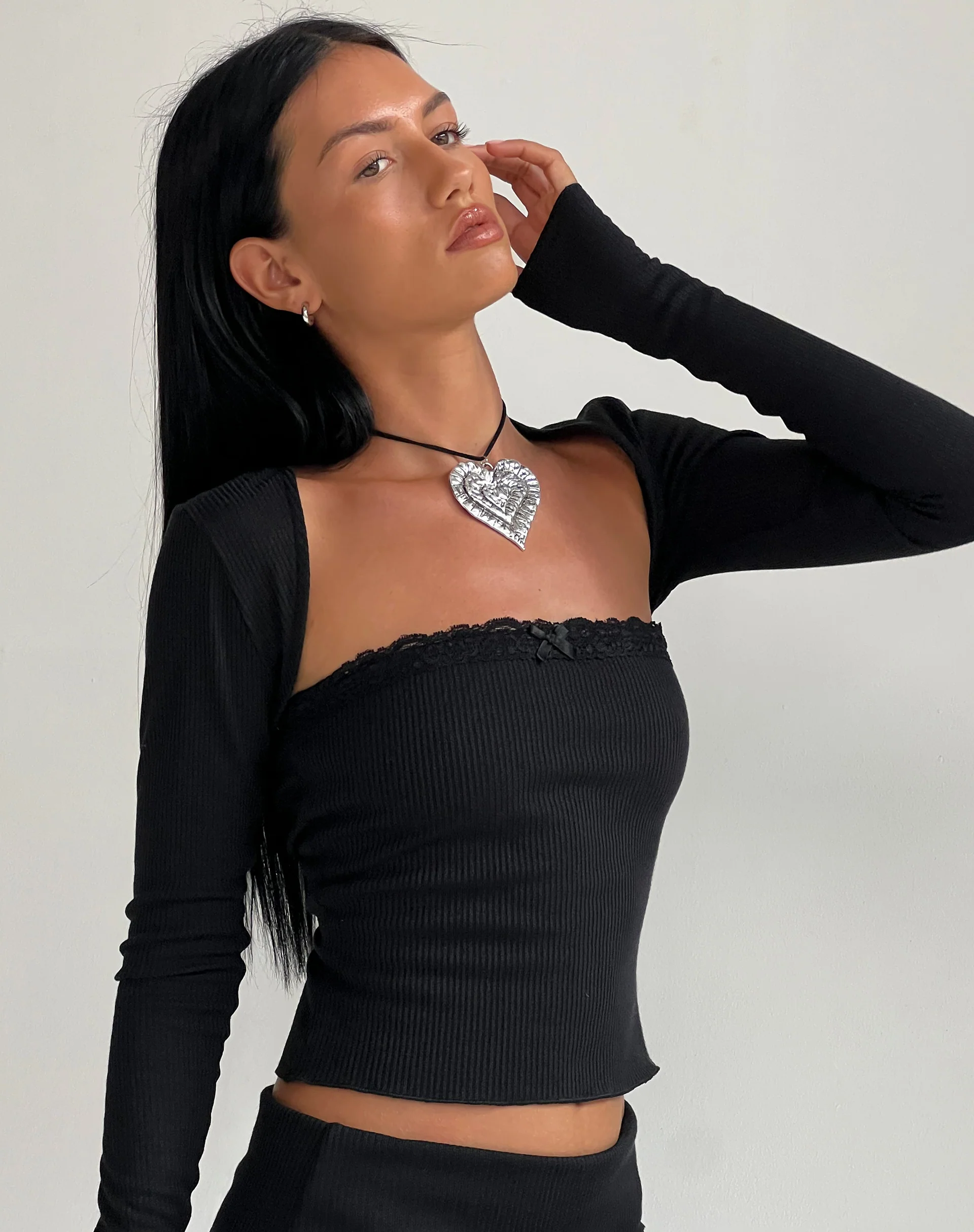 Ernie Bandeau Rib Top in Black - Image 4