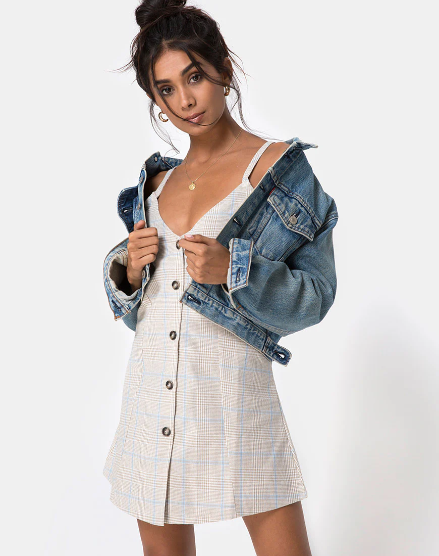 Esana Slip Dress in Tonal Plaid Almond - Image 2