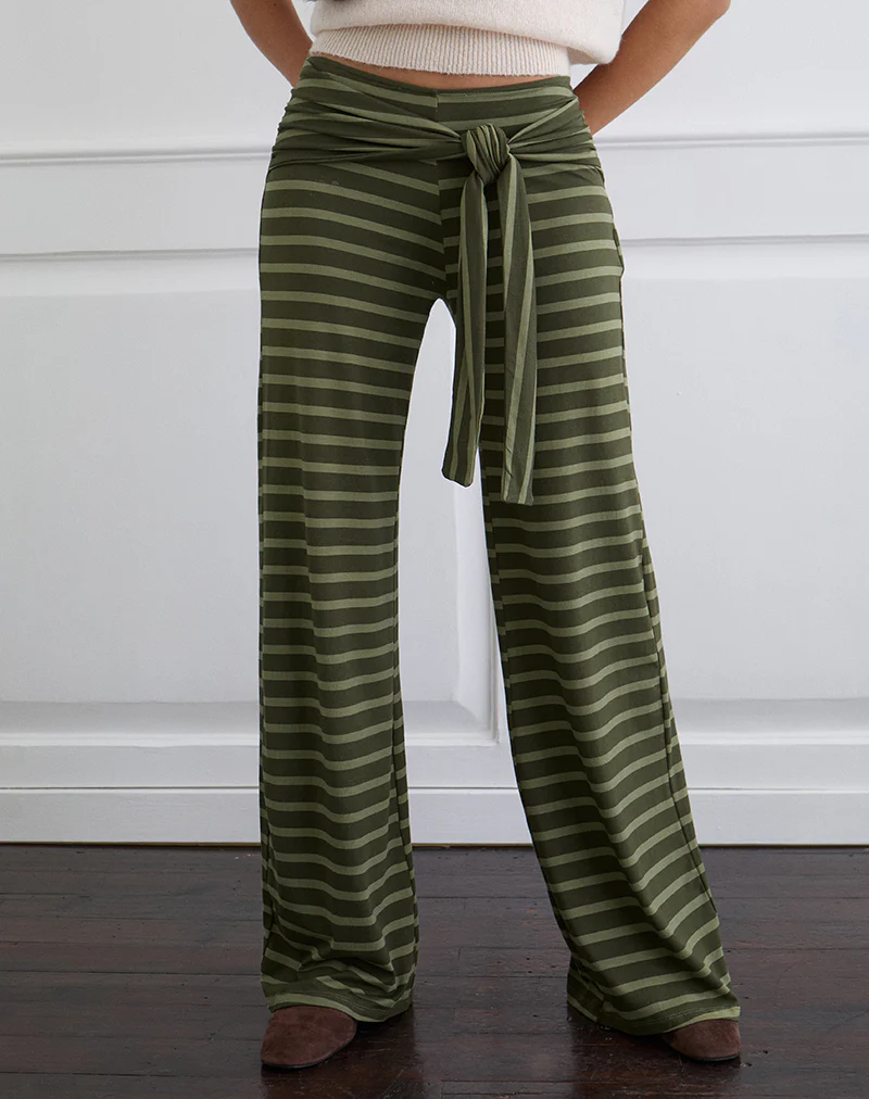 Esata Wrap Trouser in Wide Stripe Green