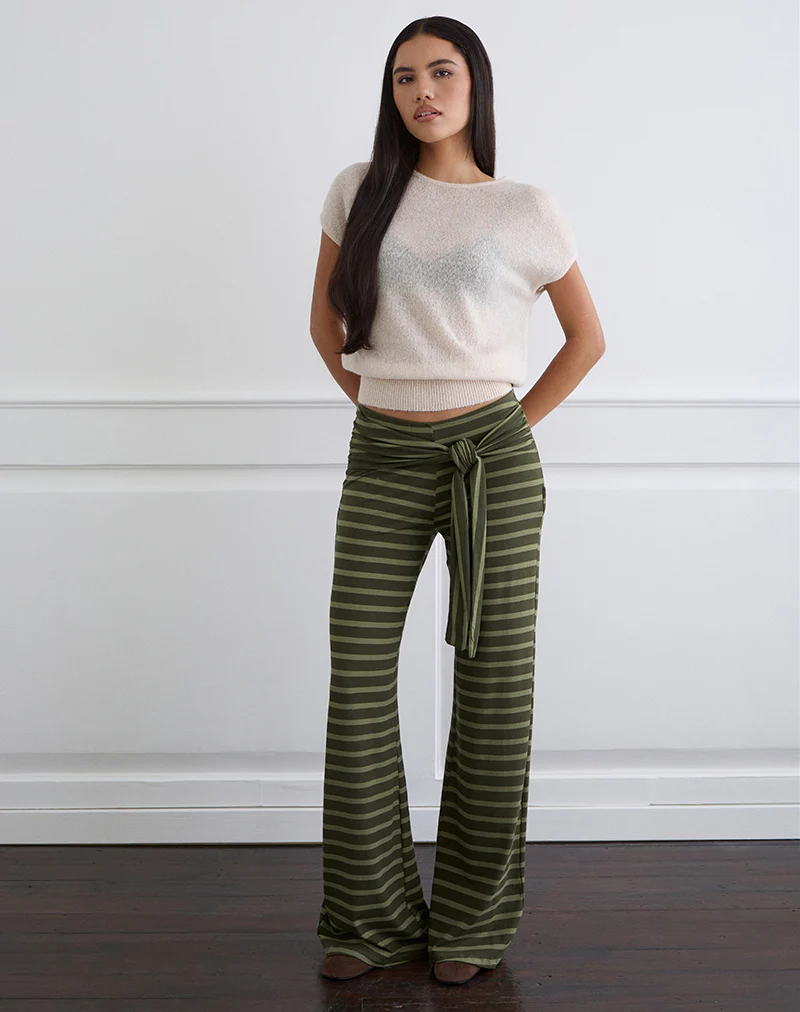 Esata Wrap Trouser in Wide Stripe Green - Image 2
