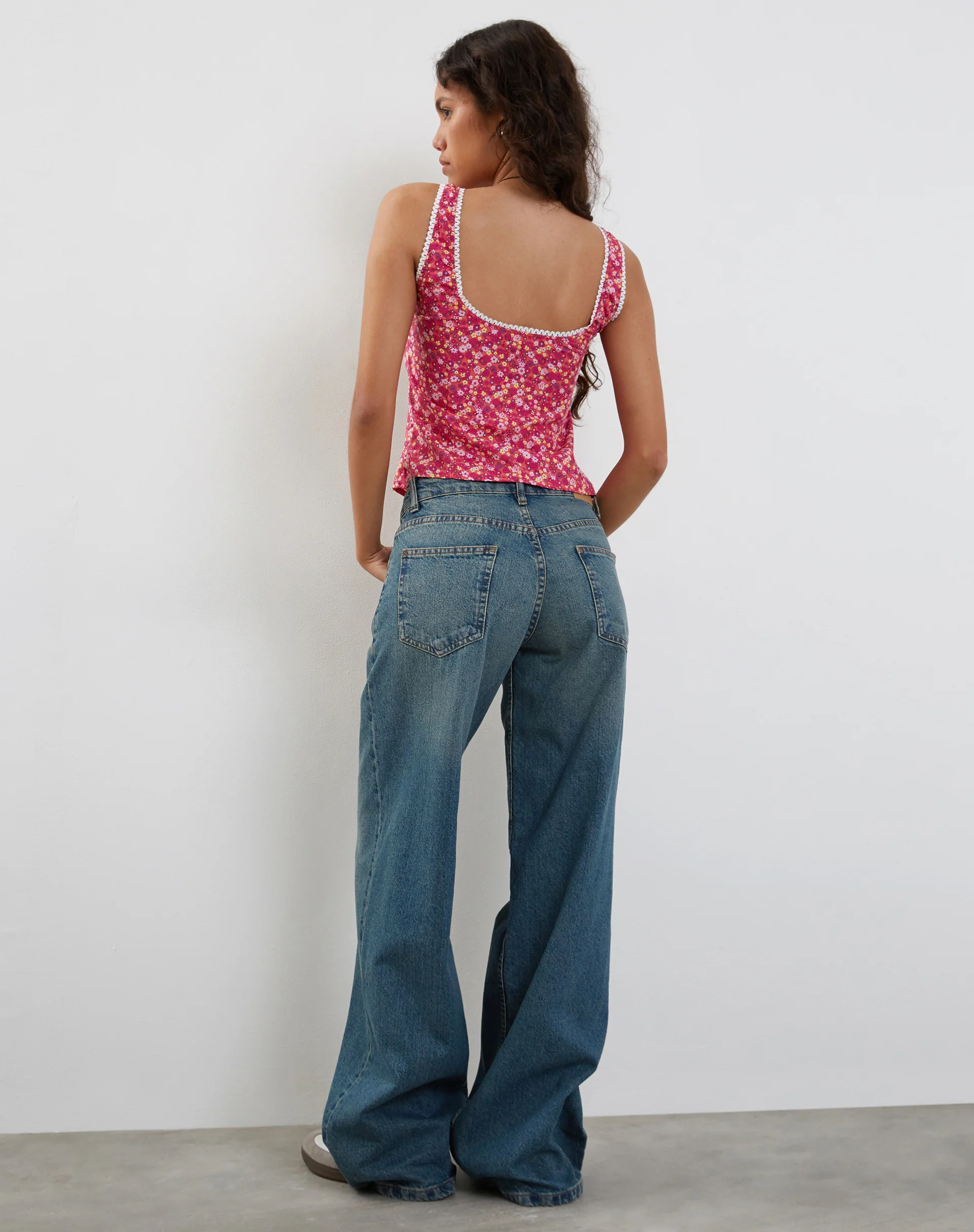 Esau Tie Front Top in Ditsy Floral Pink - Image 3