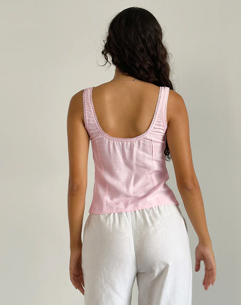 Esau Tie Front Top in Light Pink Private Slub - Image 4