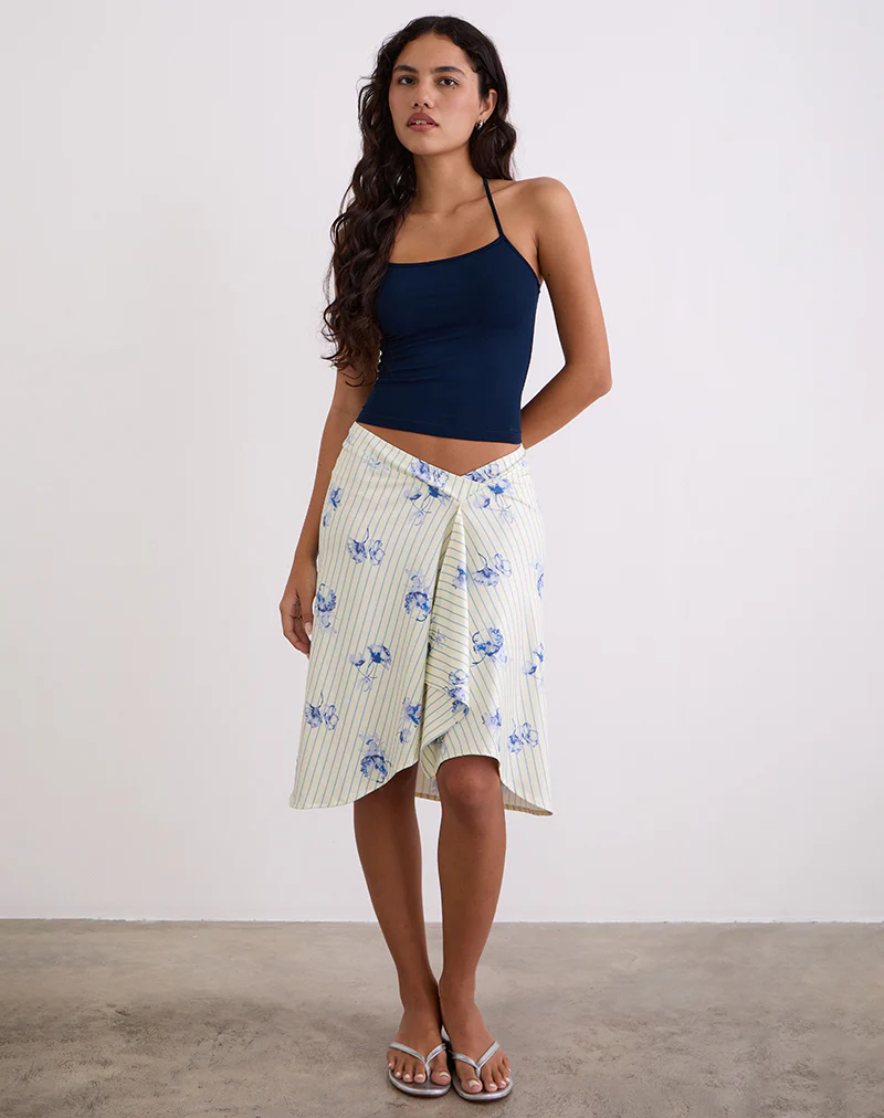 Esmeray Midi Skirt in Floral Stripe Cream - Image 2