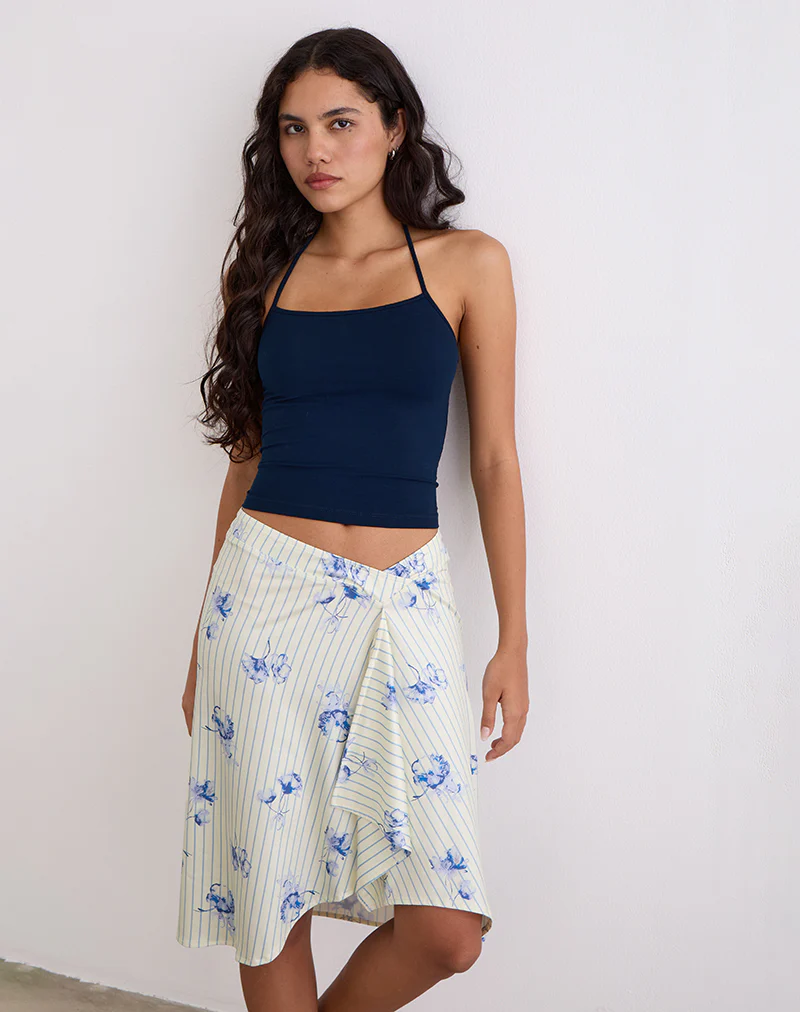 Esmeray Midi Skirt in Floral Stripe Cream - Image 3