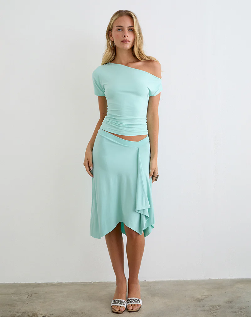 Esmeray Midi Skirt in Rayon Jersey Aqua