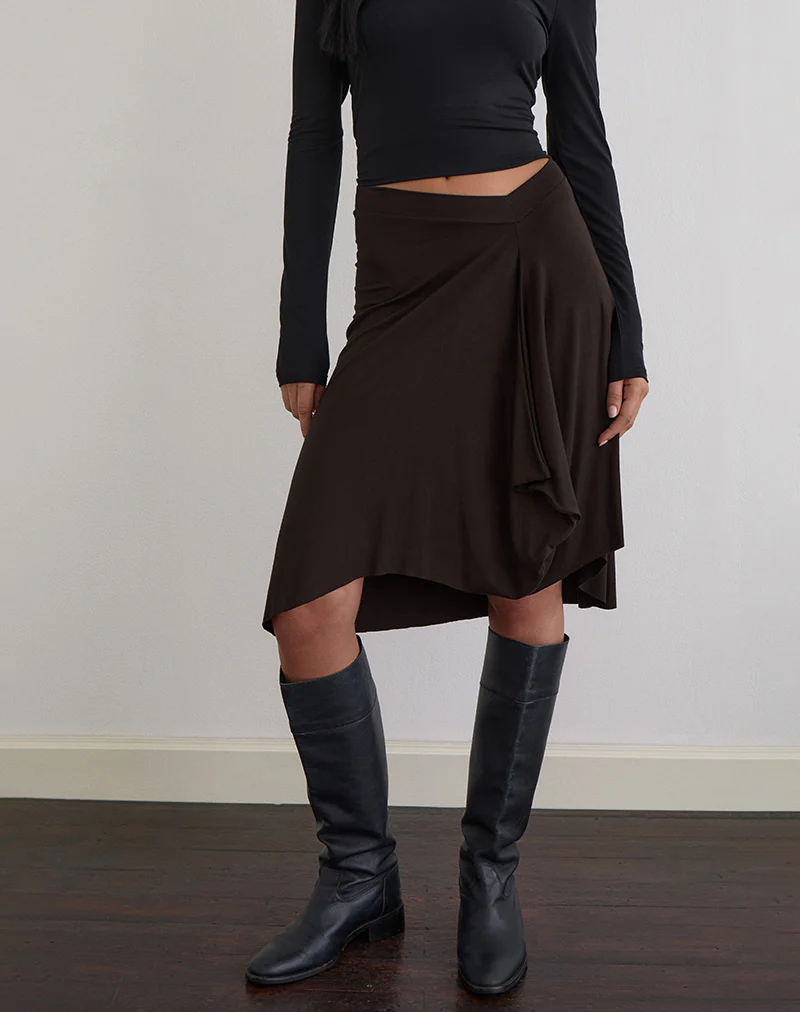 Esmeray Midi Skirt in Chocolate Brown - Image 2