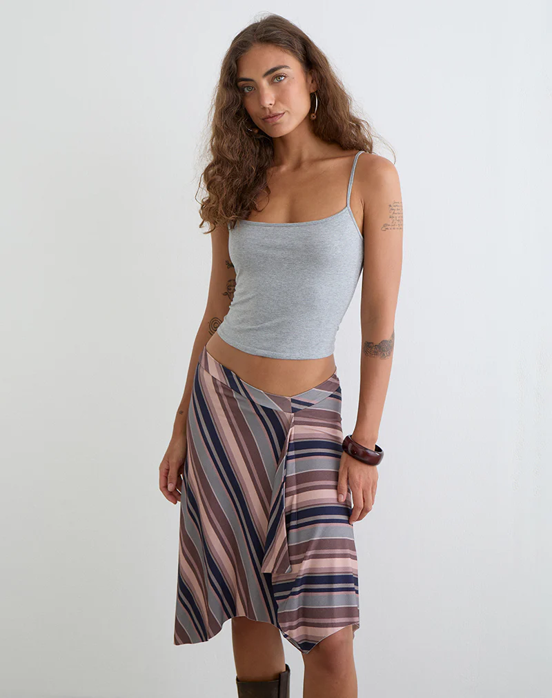 Esmeray Midi Skirt in Mixed Stripe Brown - Image 2