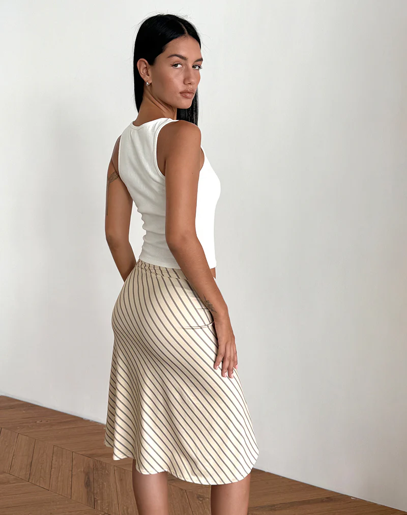 Esmeray Midi Skirt in Yellow Diagonal Stripe - Image 5