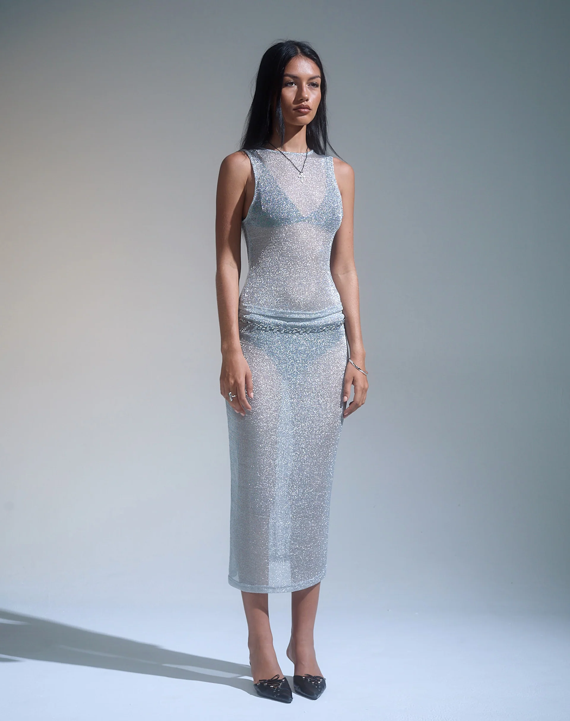 Esra Midi Skirt in Silver Chain - Image 5
