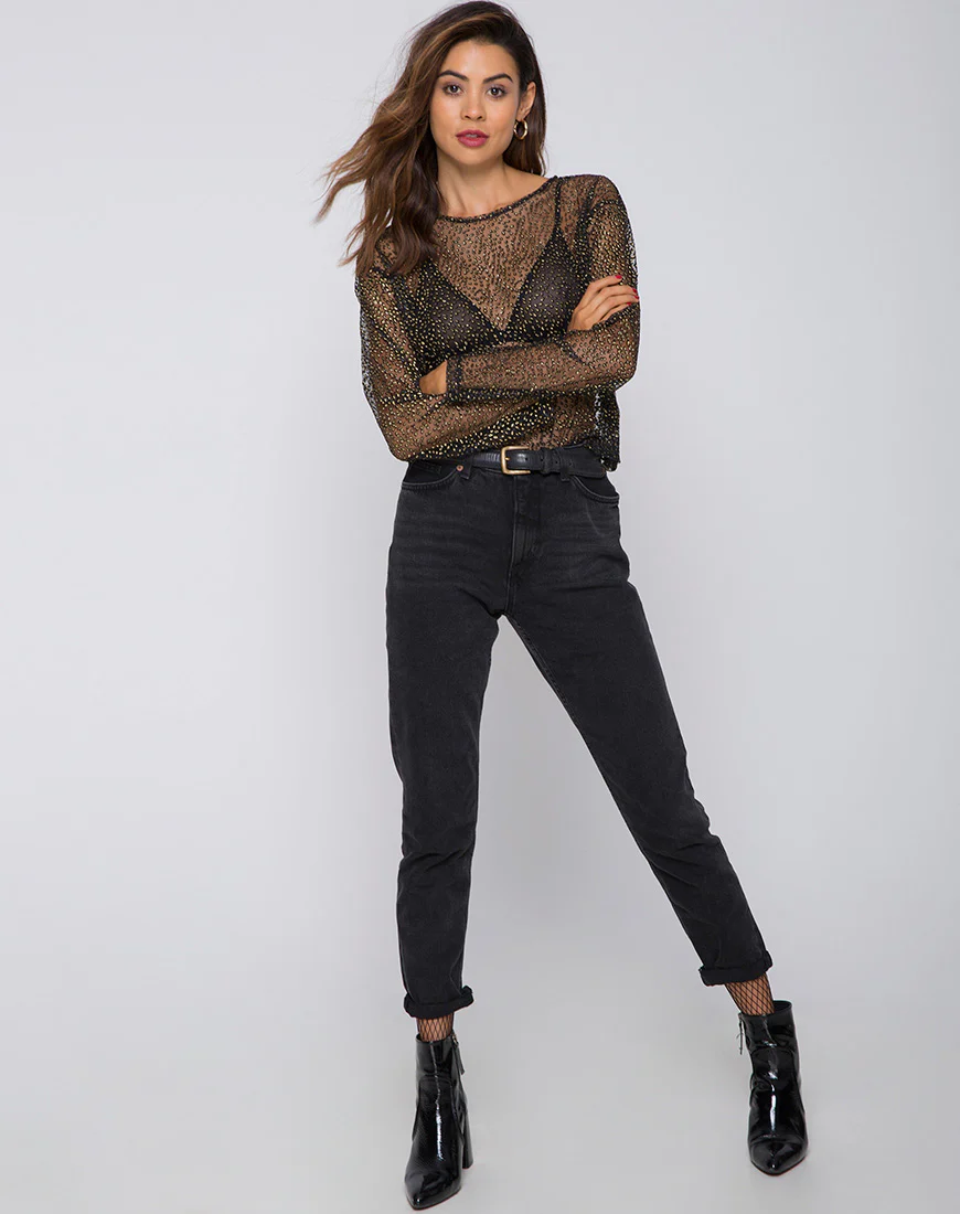 Ether Longsleeve Top in Glitter Net Animal Black - Image 3