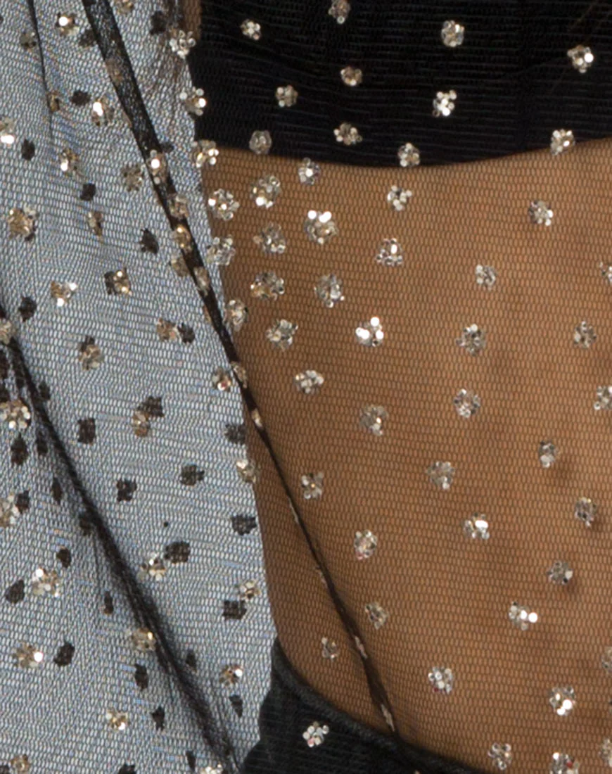 Ether Longsleeve Top in Gold Glitter on Net Black - Image 5