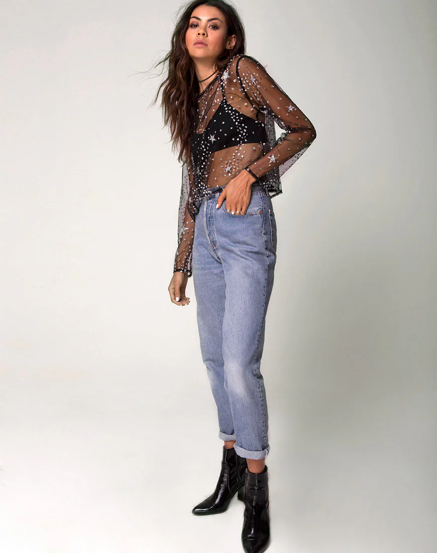 Ether Longsleeve Top in Silver Star on Glitter Net - Image 3