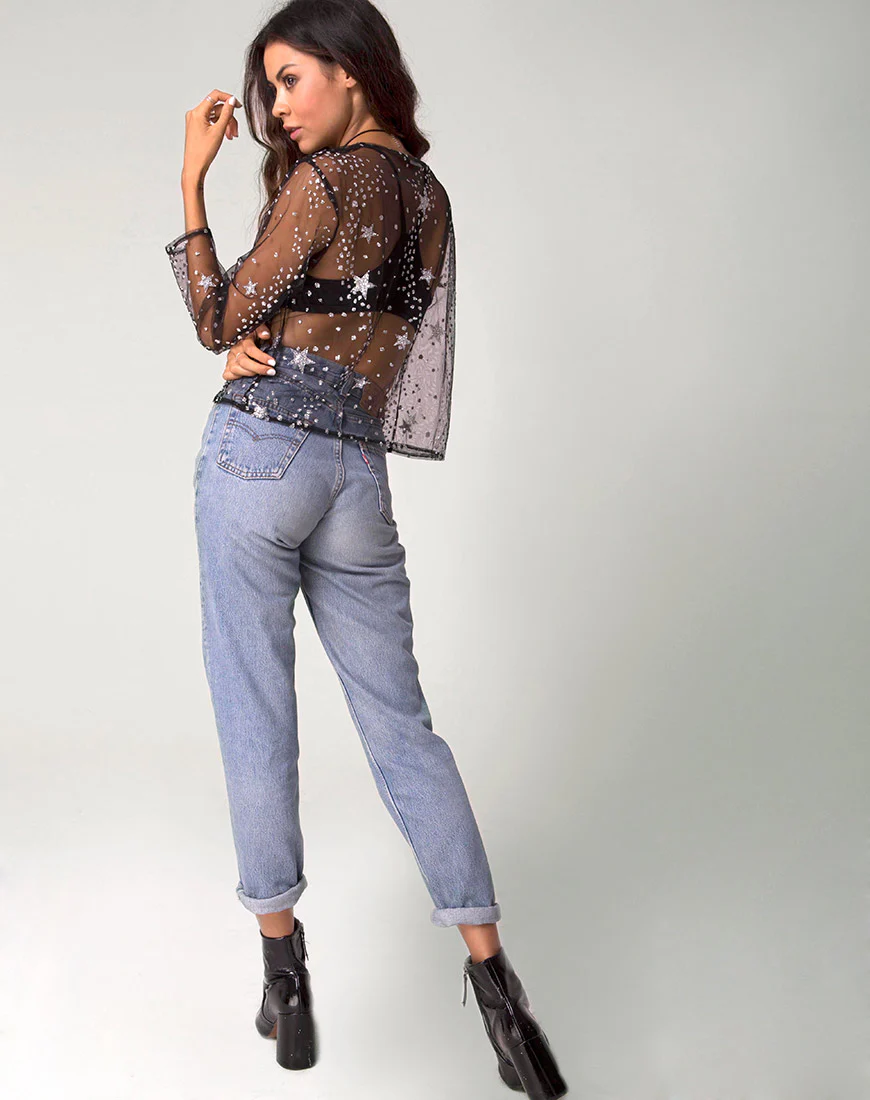 Ether Longsleeve Top in Silver Star on Glitter Net - Image 4