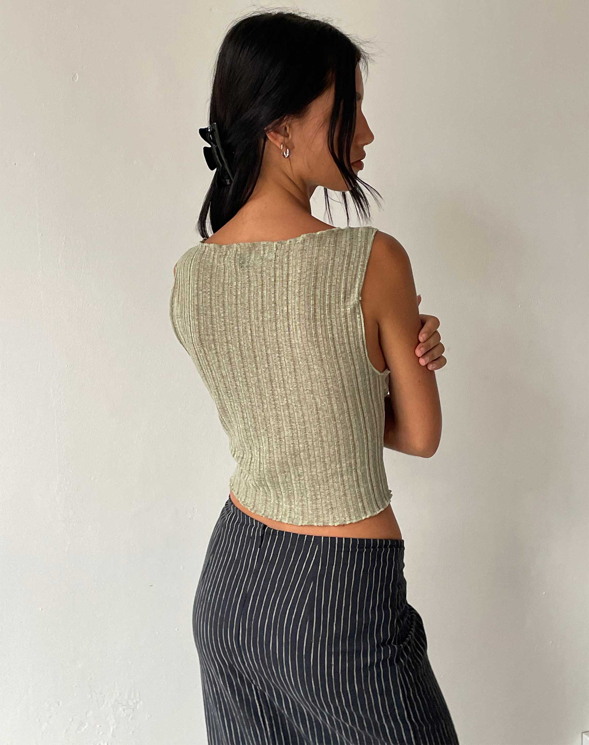 Etta Knitted Vest Top in Sage - Image 4