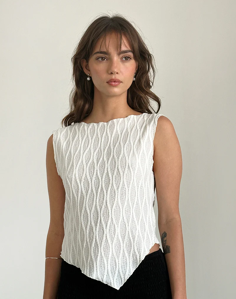 Etta Vest Top in Crinkle Ivory - Image 4