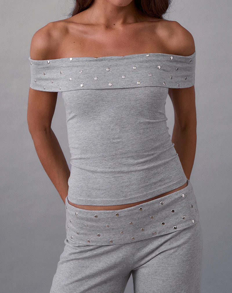 Eulala Bardot Top in Studded Grey Marl - Image 2
