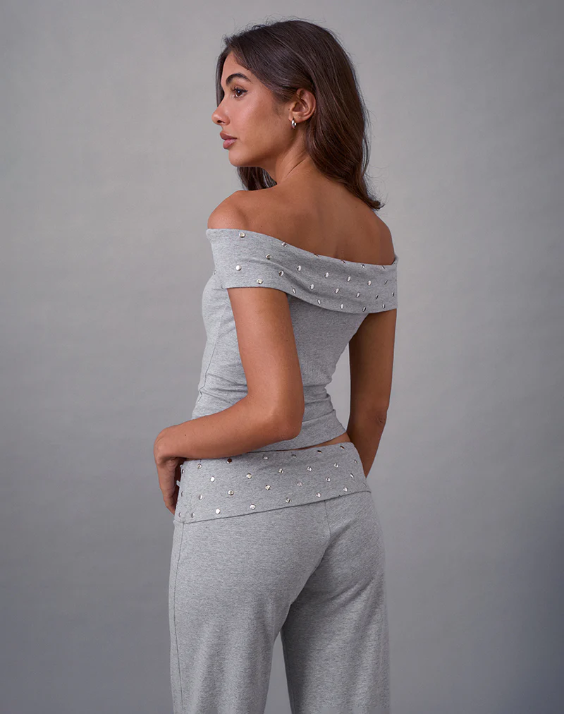 Eulala Bardot Top in Studded Grey Marl - Image 4