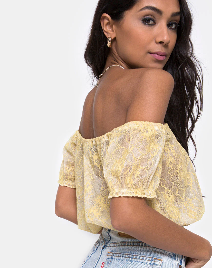 Eva Crop Top in Pastel Lace Lemon - Image 2