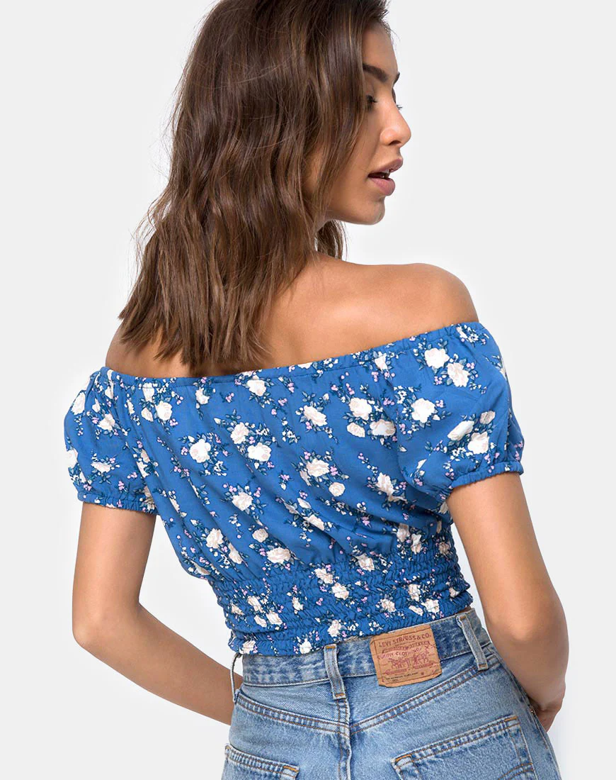 Evane Crop Top in Soheila Floral Blue - Image 2
