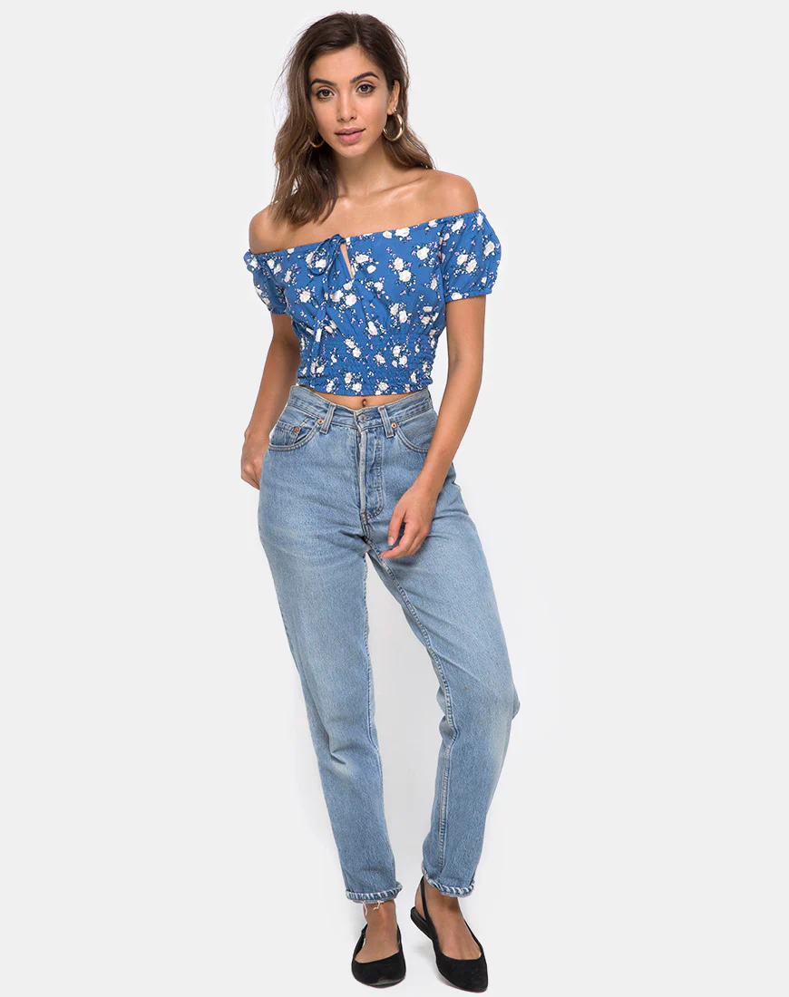 Evane Crop Top in Soheila Floral Blue - Image 3