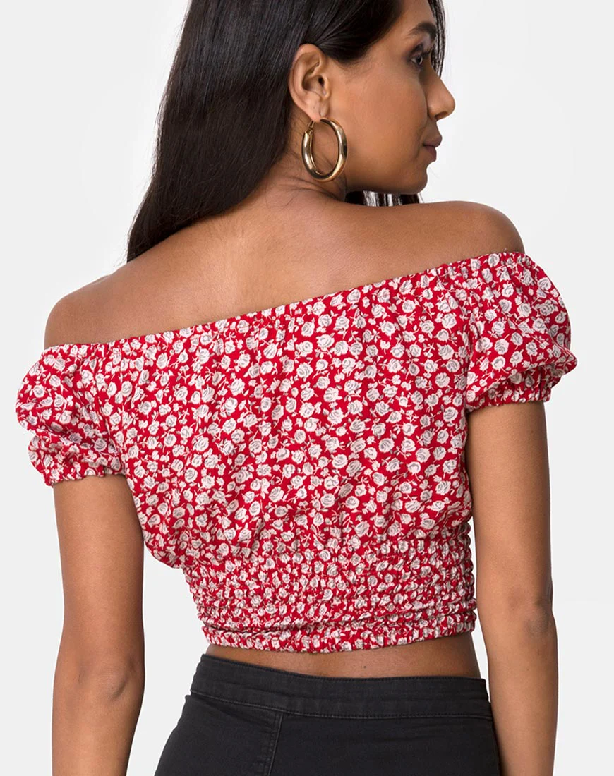 Evane Top in Ditsy Rose Red and Silver - Image 2