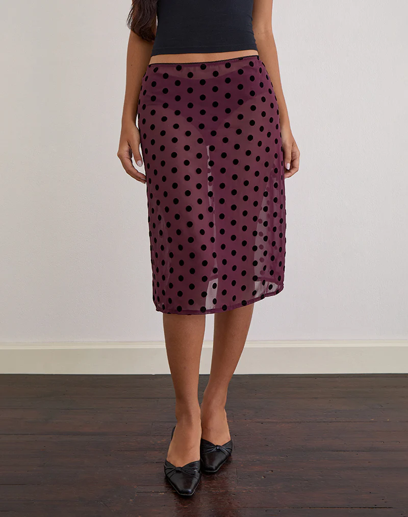 Evani Unlined Midi Skirt in Vintage Polka Maroon - Image 2