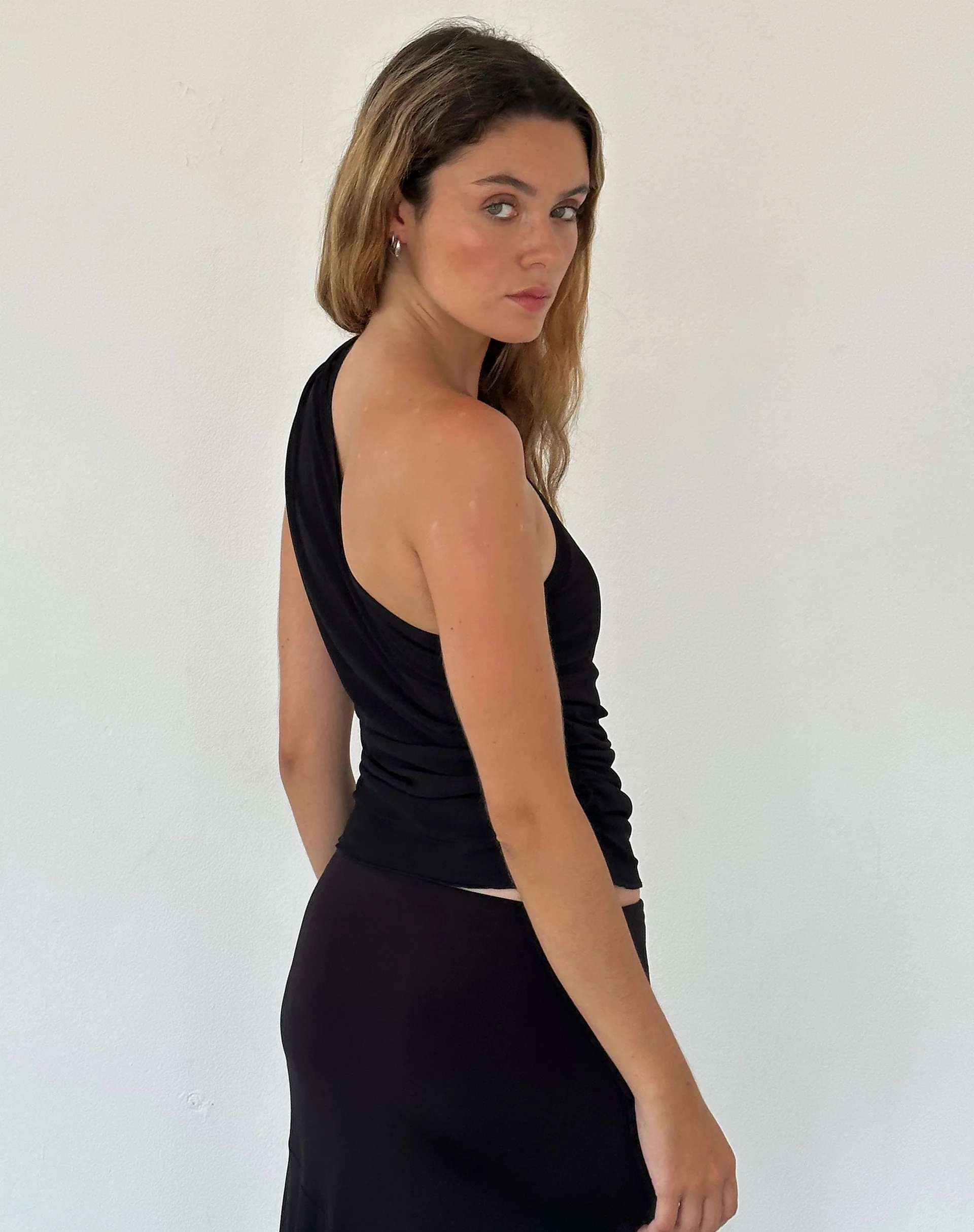 Evelina One Shoulder Top in Black Mesh - Image 3