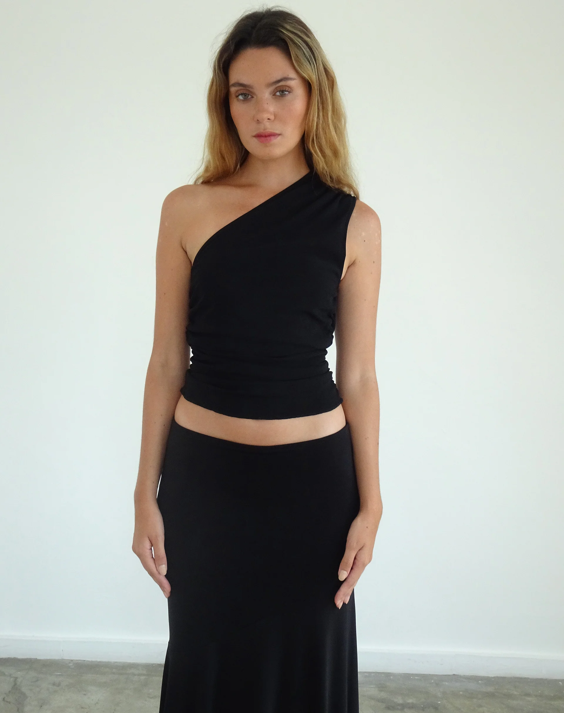 Evelina One Shoulder Top in Black Mesh - Image 4