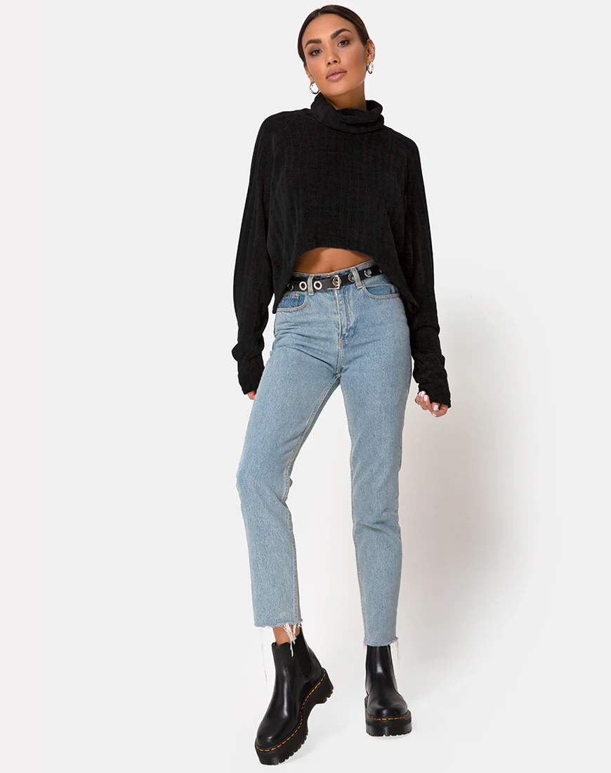 Evie Cropped Sweatshirt in Chenille Black - Image 3