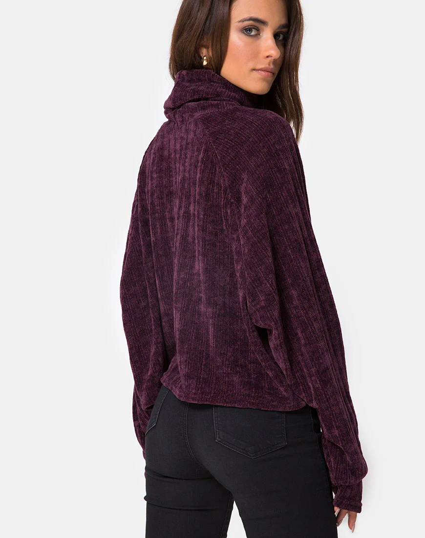 Evie Cropped Sweatshirt in Chenille Plum - Image 2